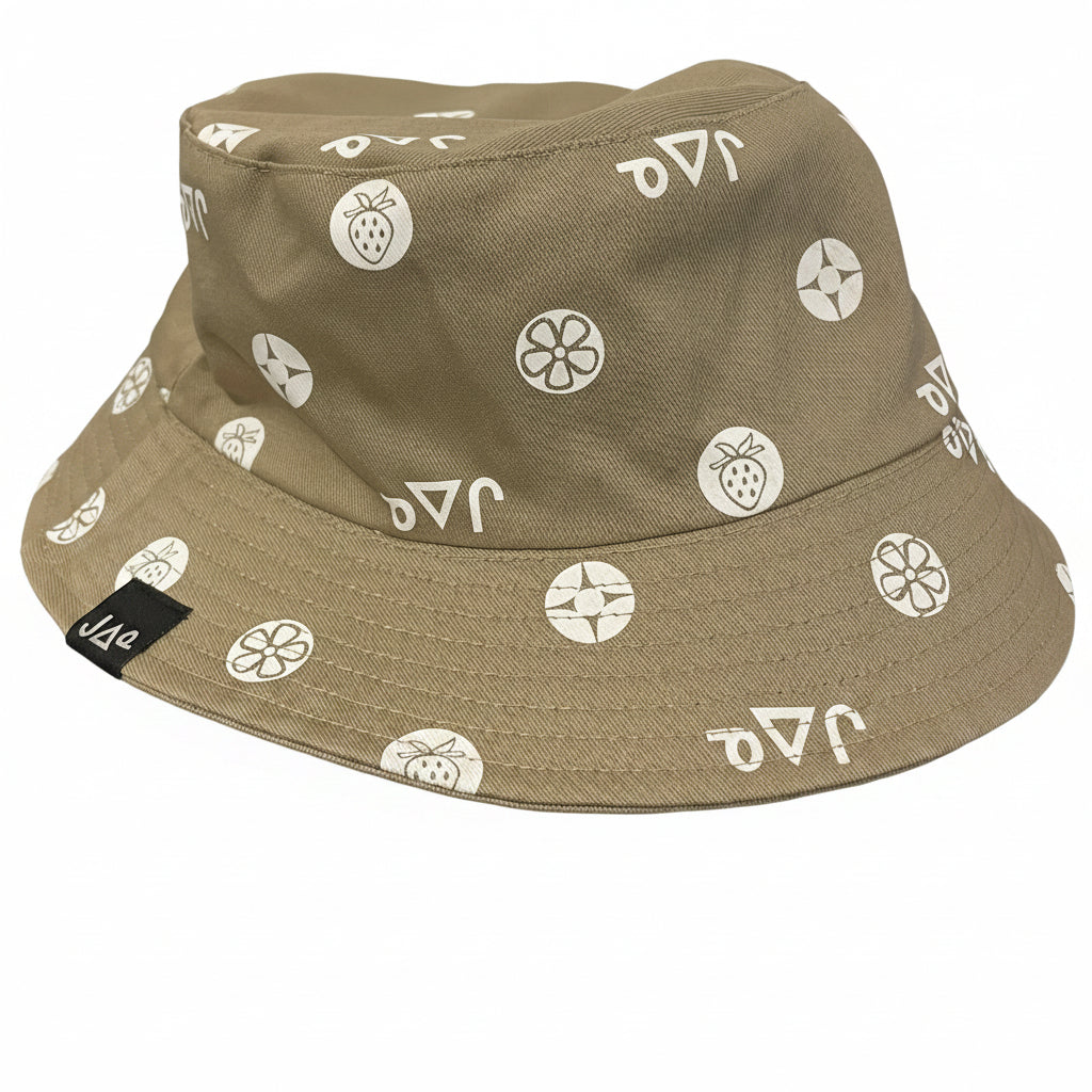 White-on-Beige Reversible Bucket Hat