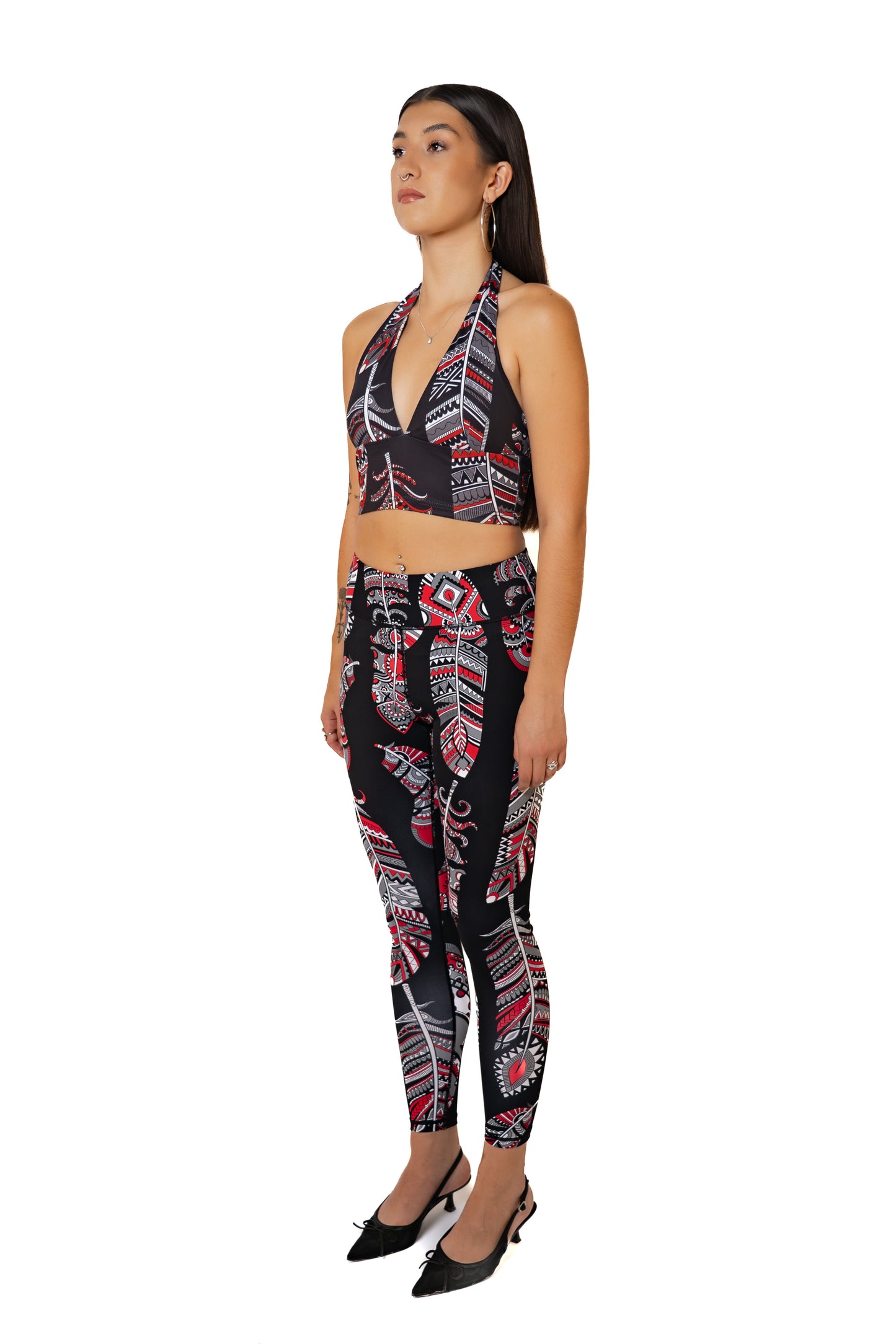 Red Feather Print Tights (Leggings)