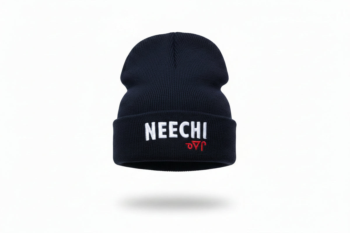 White & Gold-on-Black Neechi Beanie