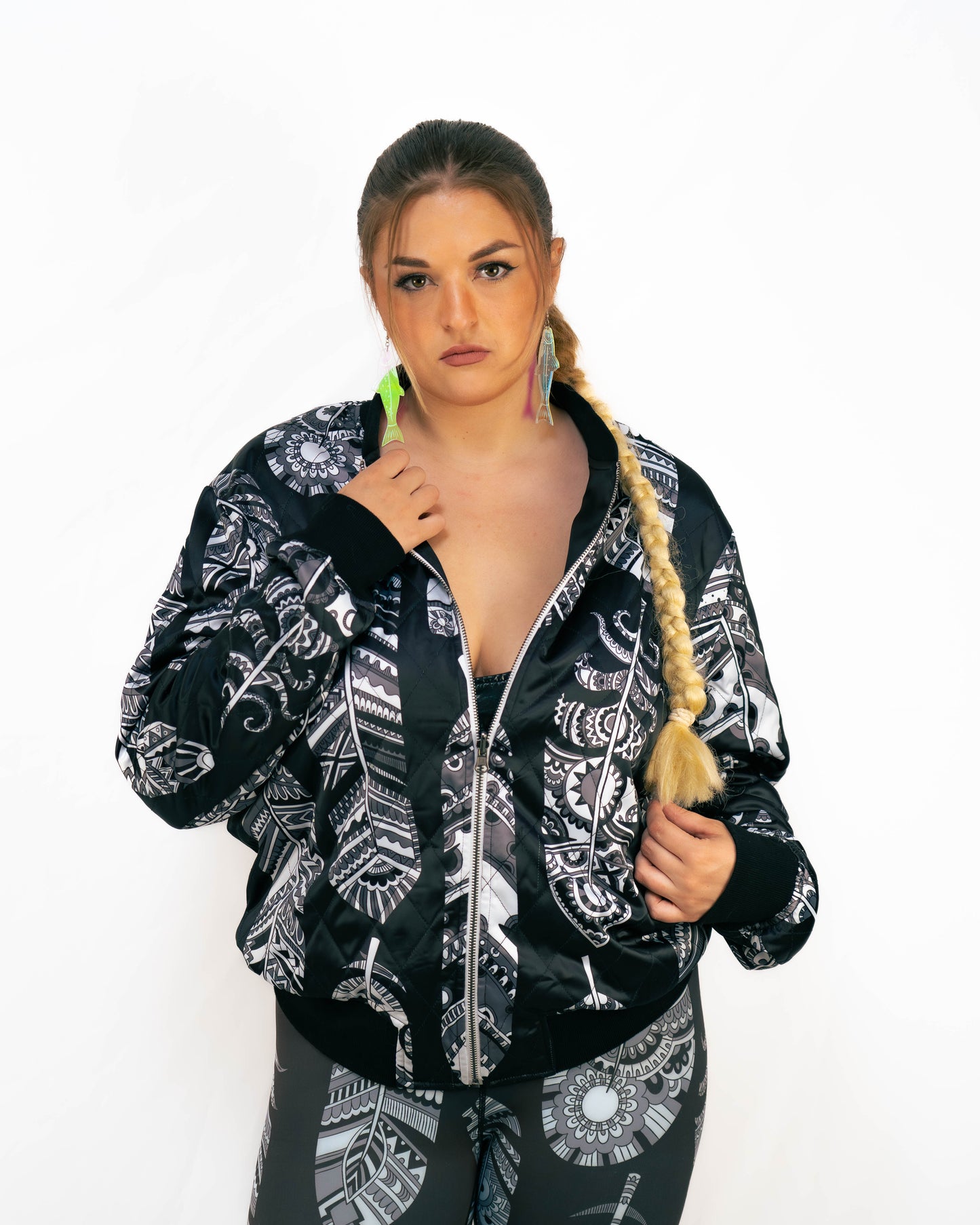 Reversible Black Feather Bomber Jacket