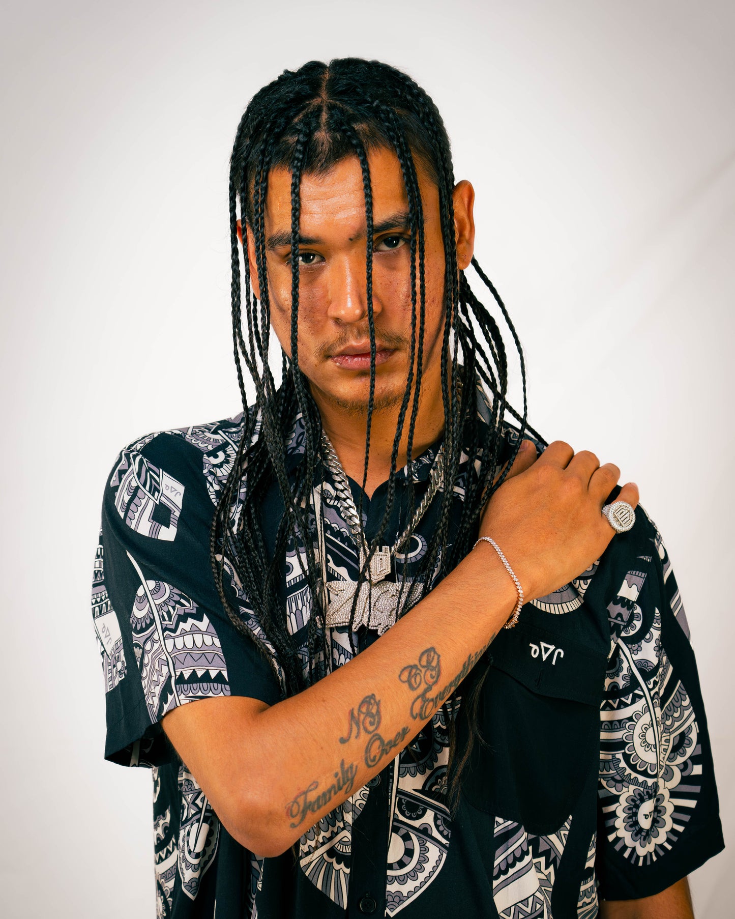 Black Feather Button Up Shirt