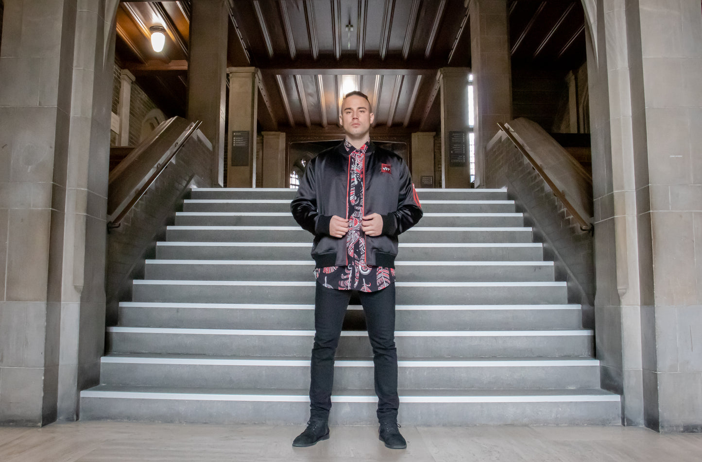 Reversible Red Feather Bomber Jacket