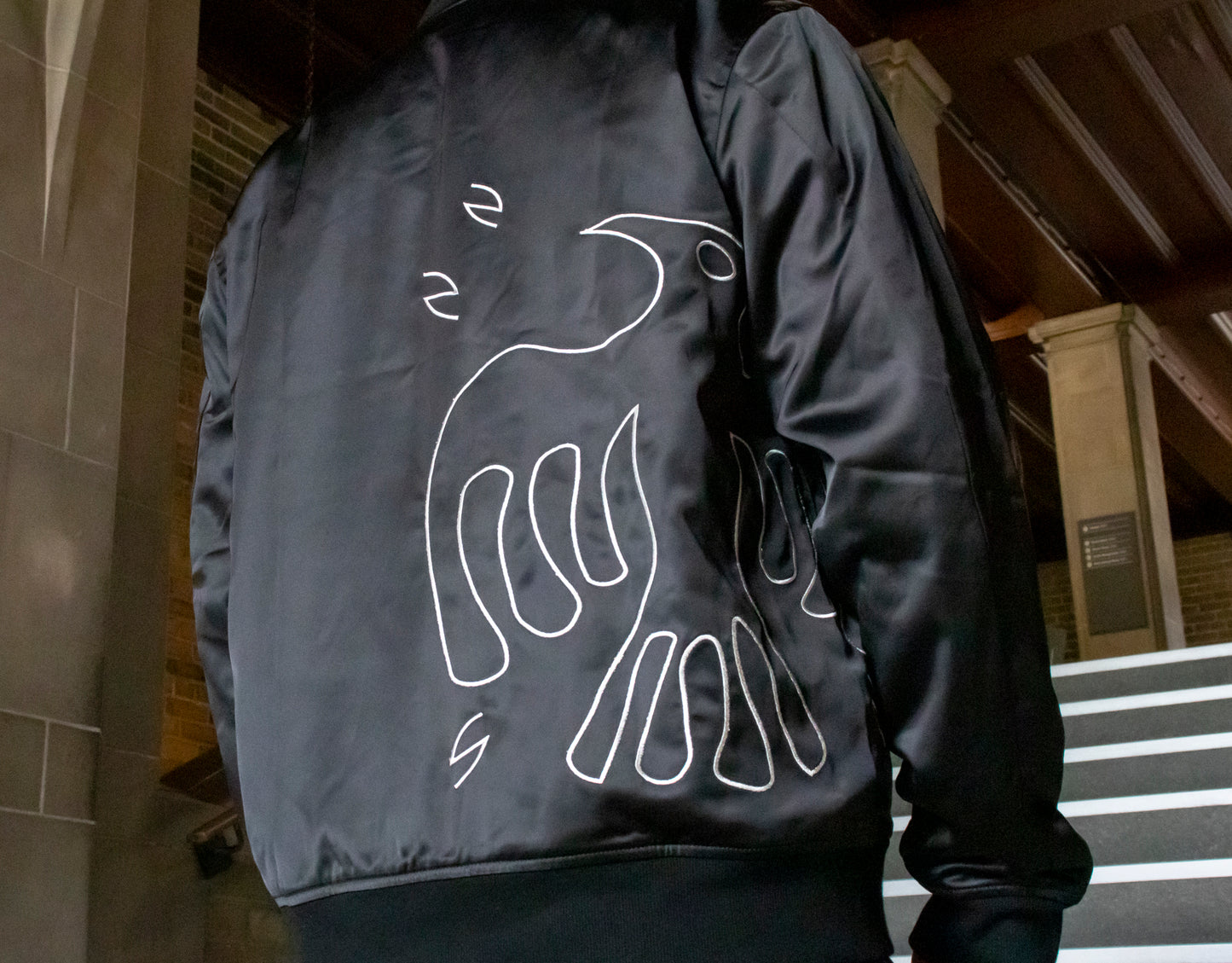 Reversible Red Neechi Feather Bomber Jacket