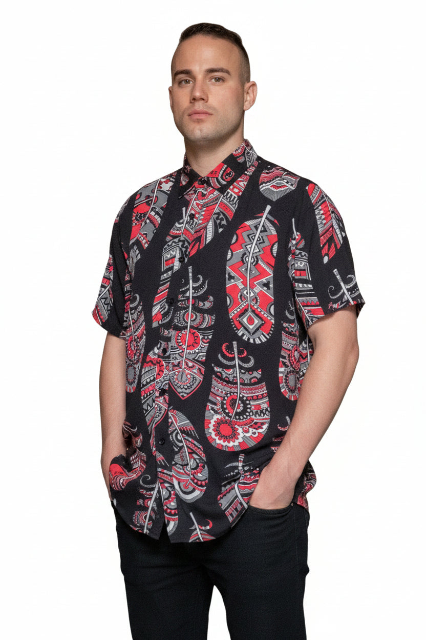 Red Feather Button Up Shirt
