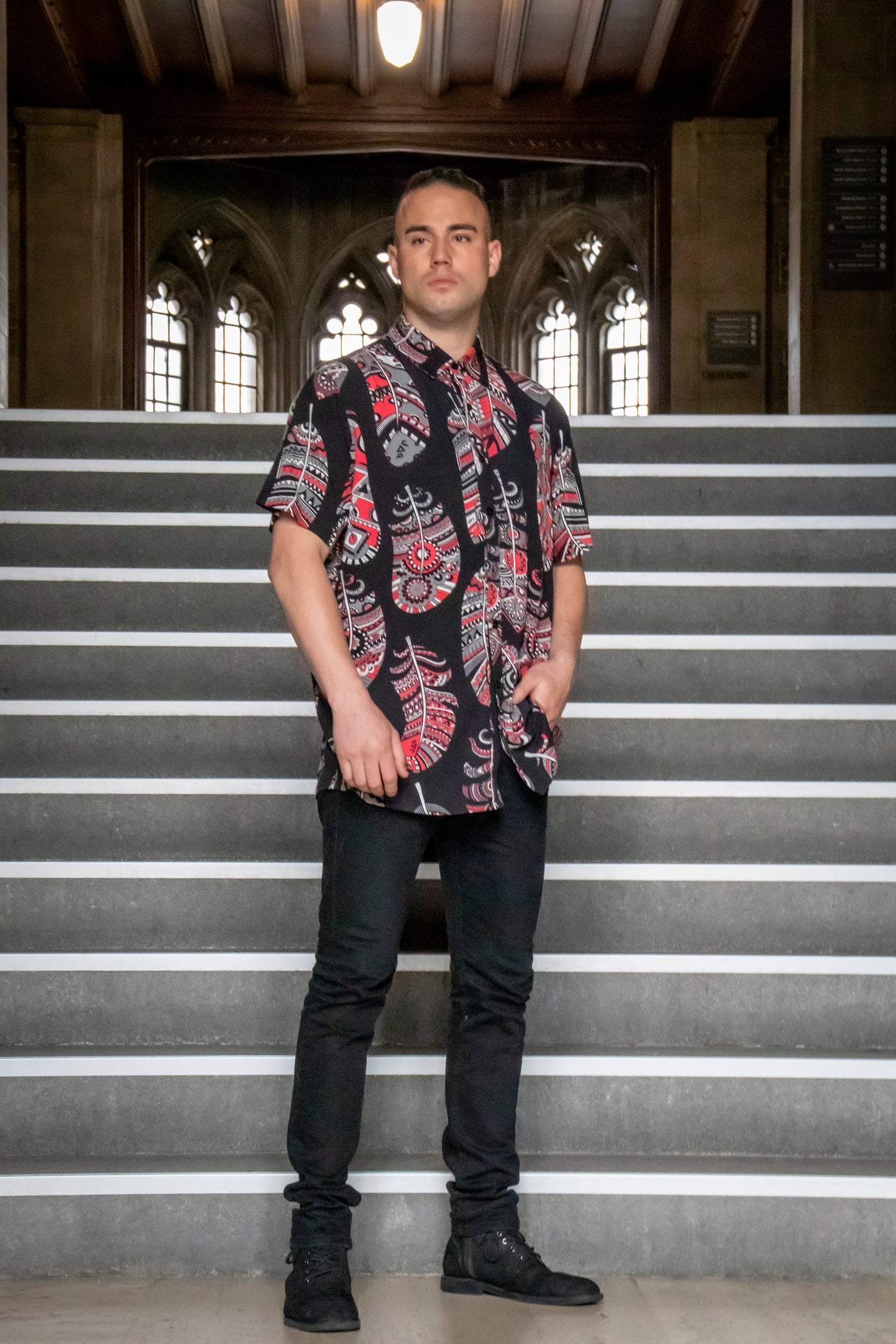 Red Feather Button Up Shirt