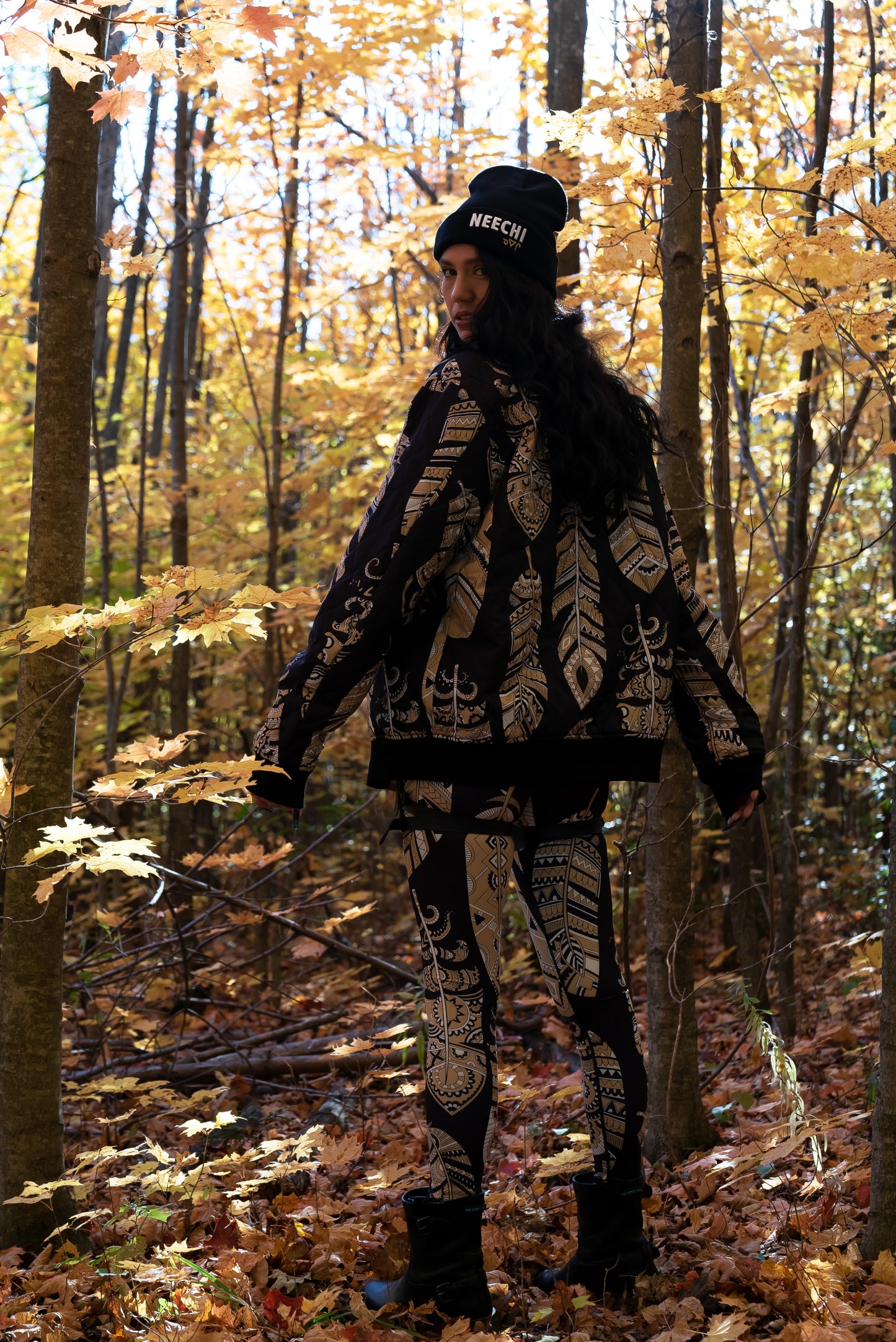 Gold Feather Print Tights (Leggings)