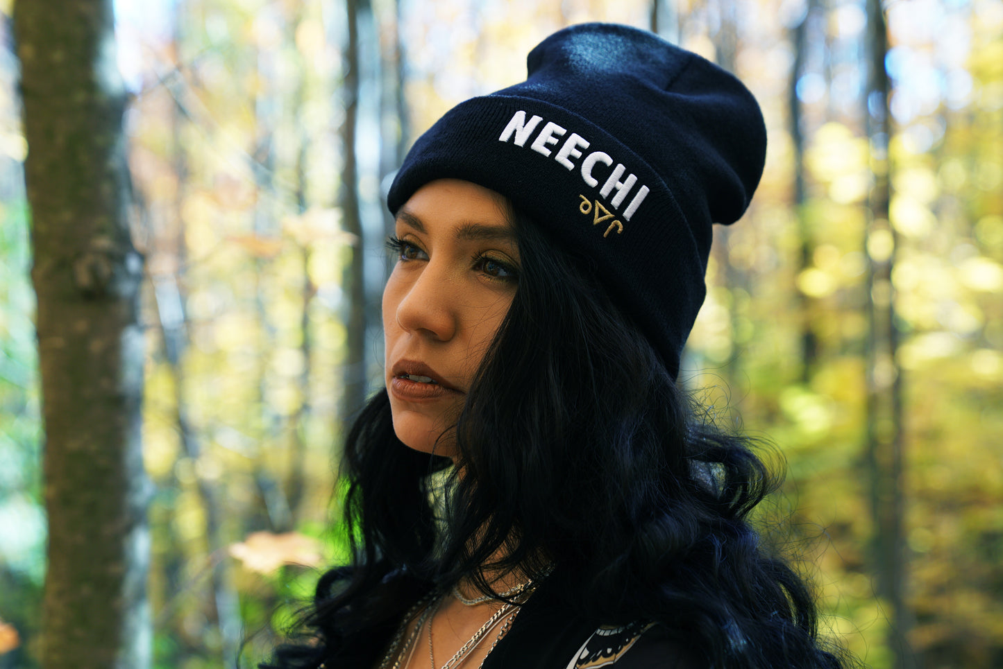 White & Gold-on-Black Neechi Beanie