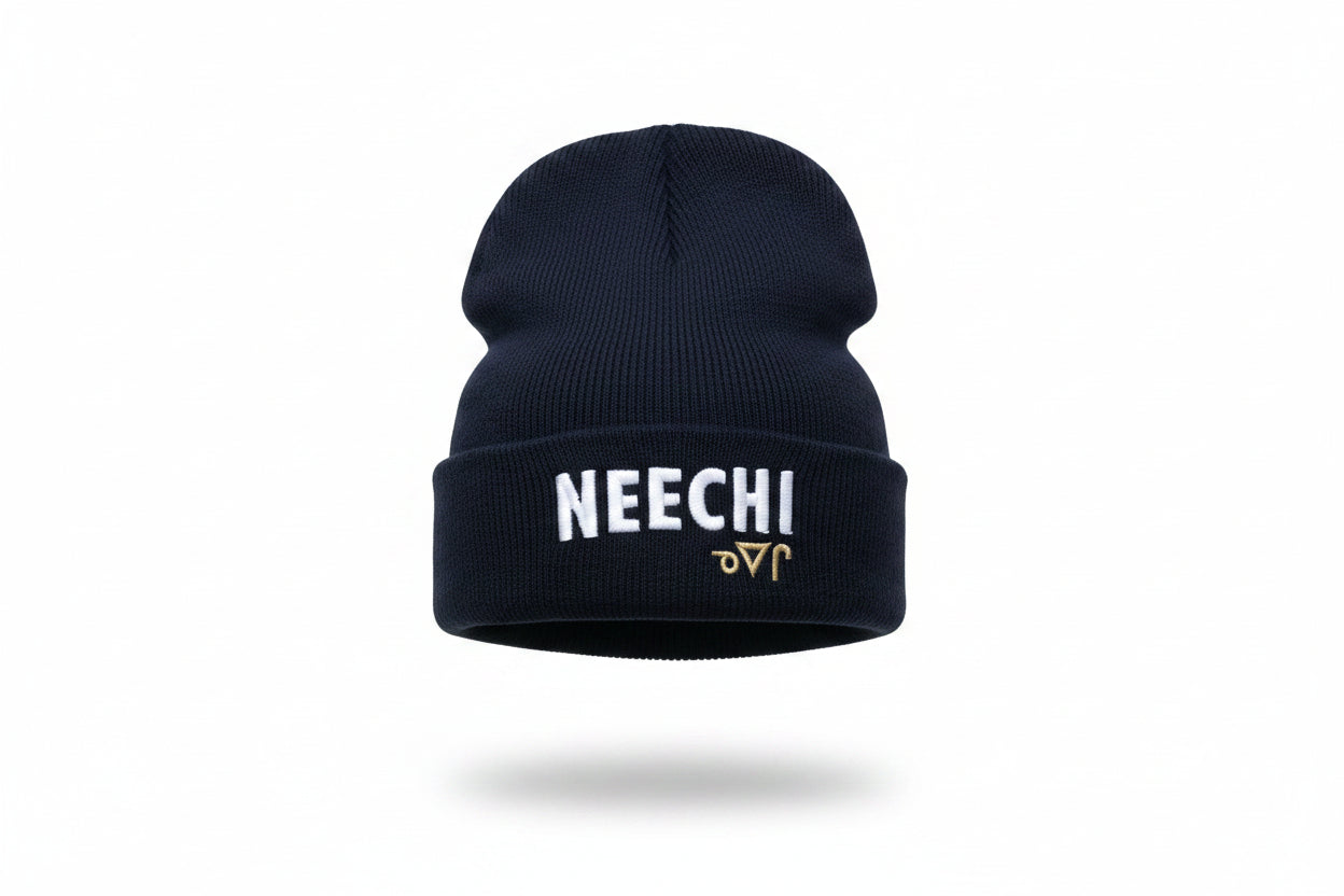 White & Gold-on-Black Neechi Beanie