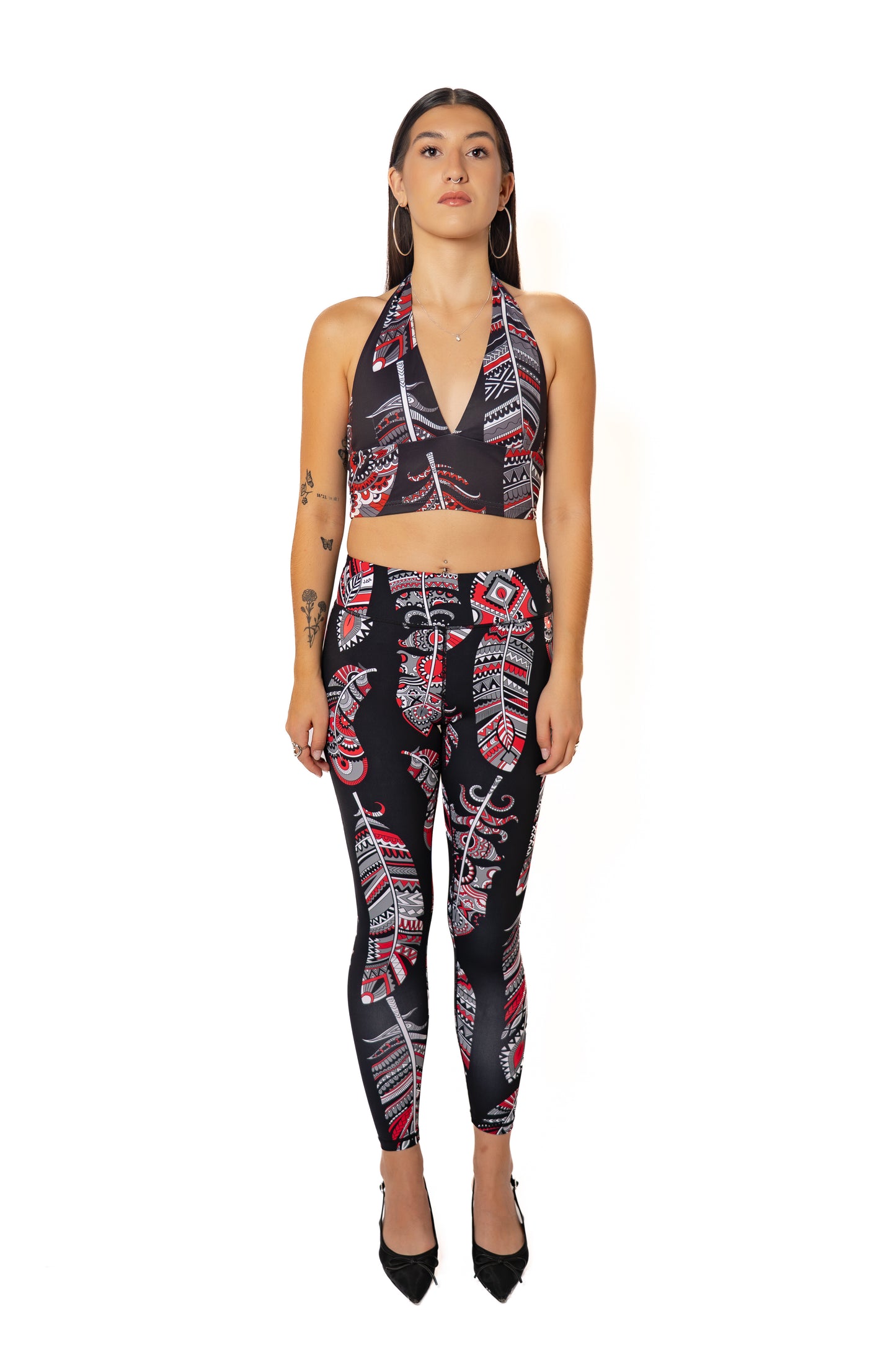 Red Feather Print Tights (Leggings)
