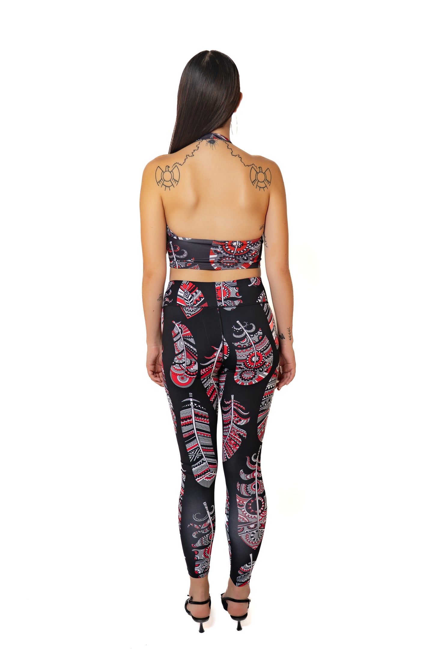 Red Feather Print Tights (Leggings)