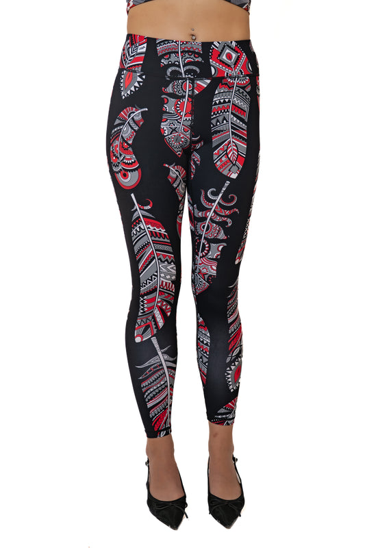 Red Feather Print Tights (Leggings)