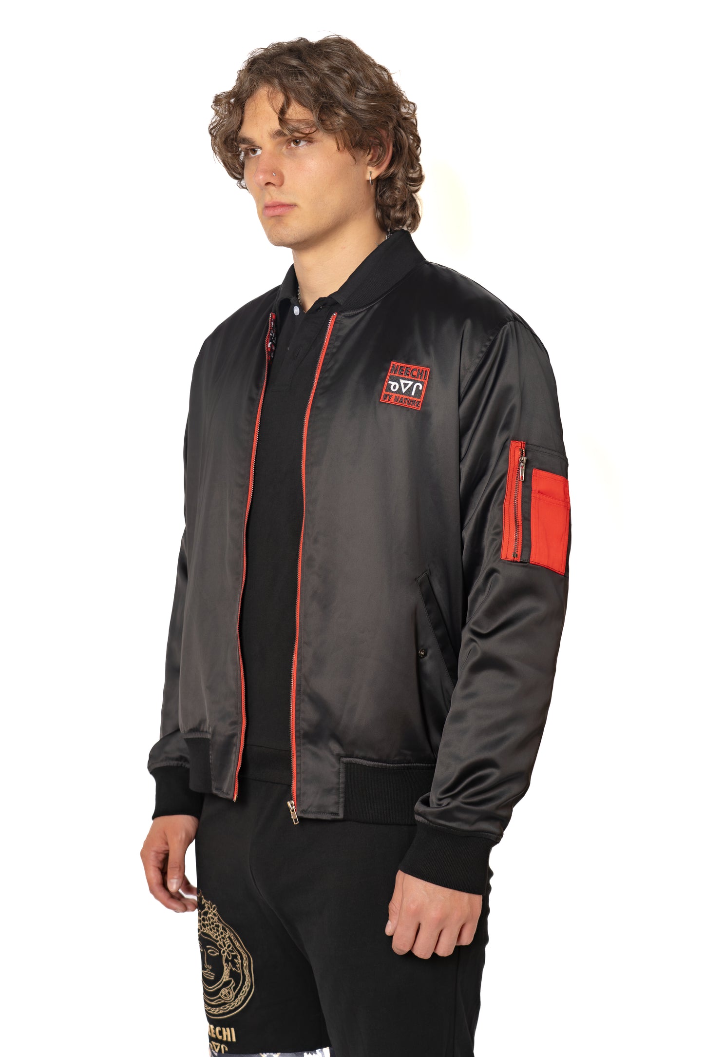Reversible Red Feather Bomber Jacket