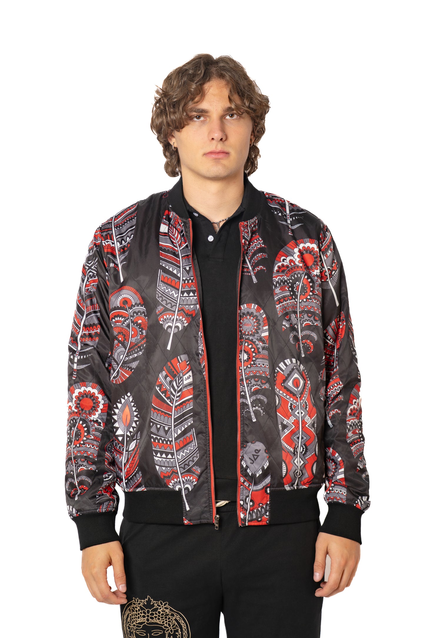 Reversible Red Feather Bomber Jacket