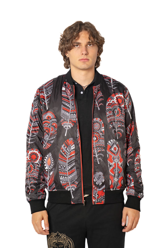 Reversible Red Feather Bomber Jacket
