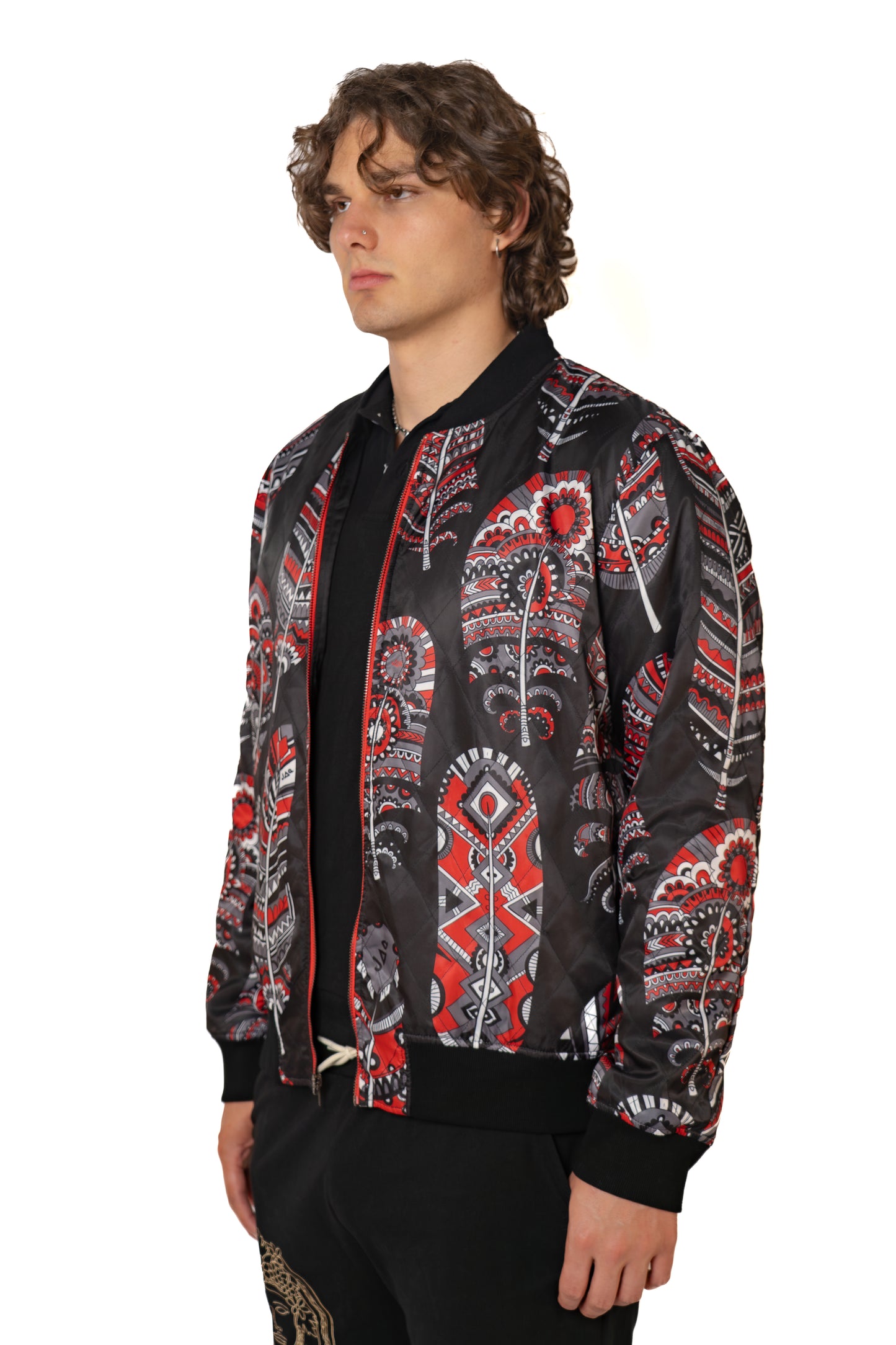 Reversible Red Feather Bomber Jacket