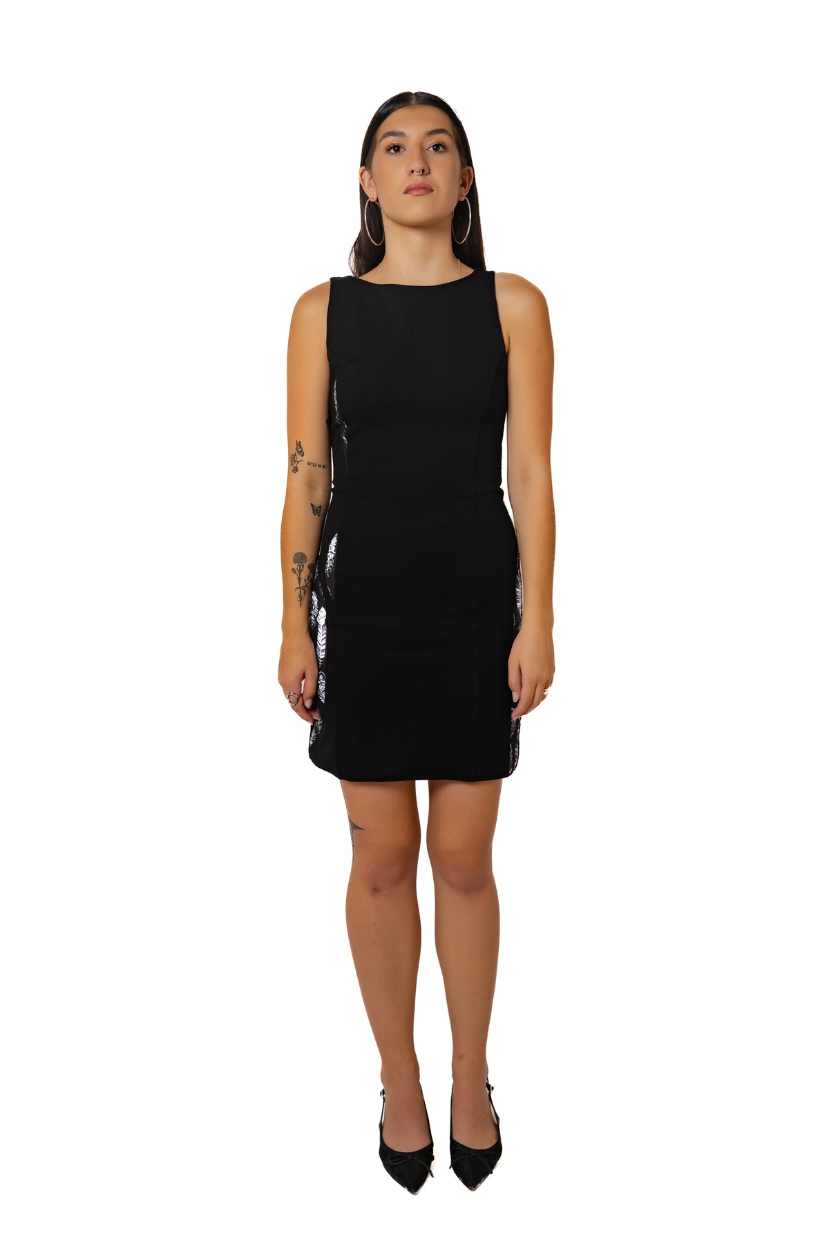Sleeveless Mini Dress (Neechi Feather Print Panels) (Pre Order)
