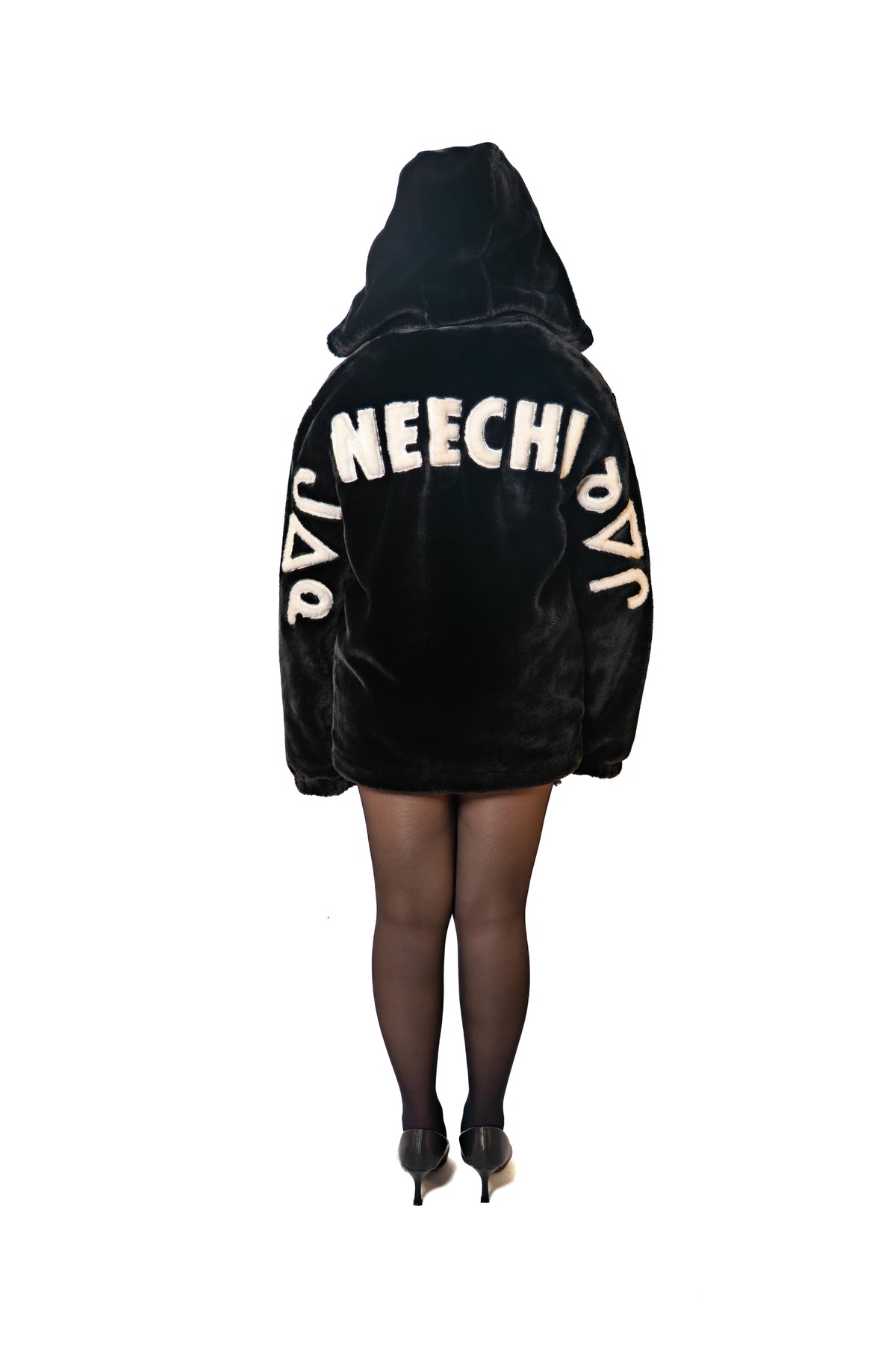 Faux Fur Jacket With Neechi Syllabics (Pre Order)