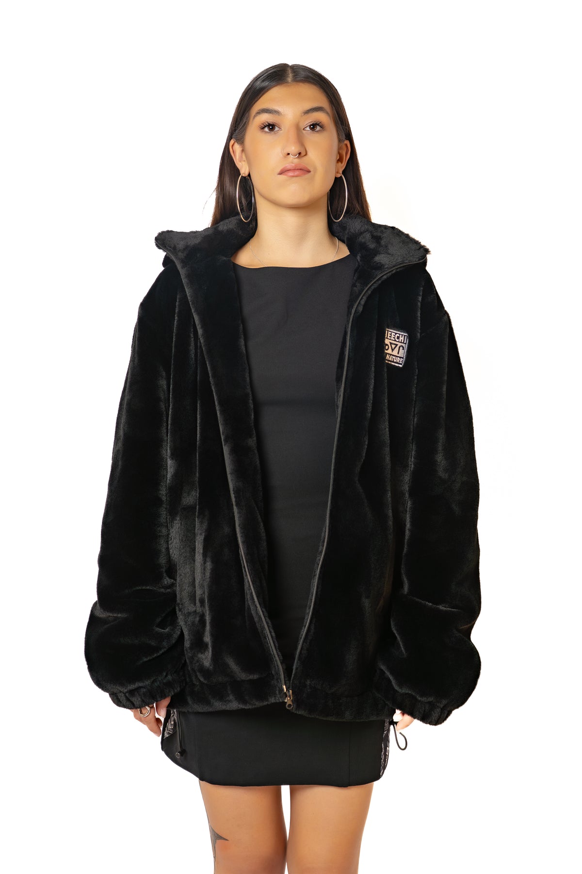 Faux Fur Jacket With Neechi Syllabics (Pre Order)
