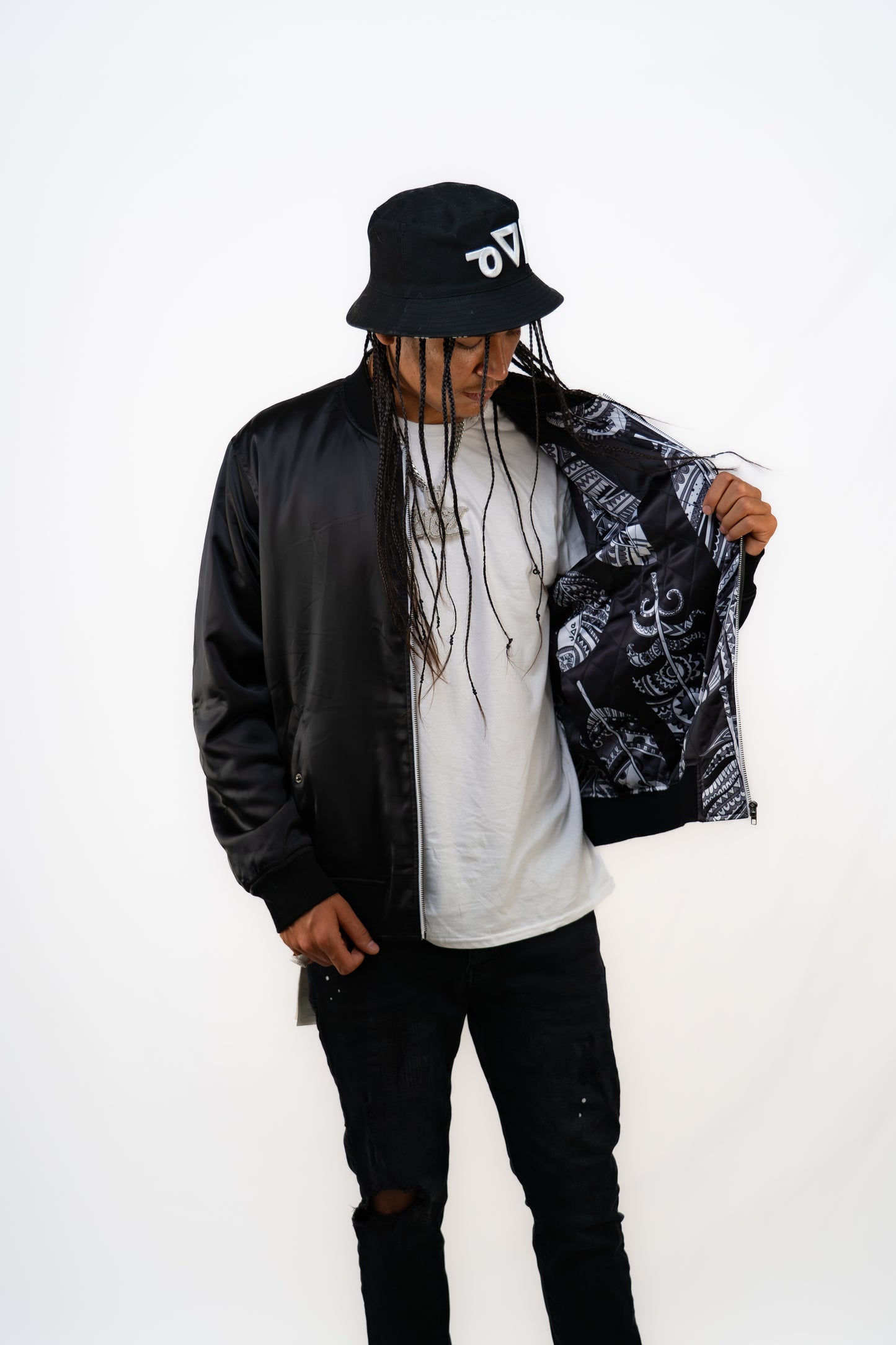 Reversible Black Feather Bomber Jacket