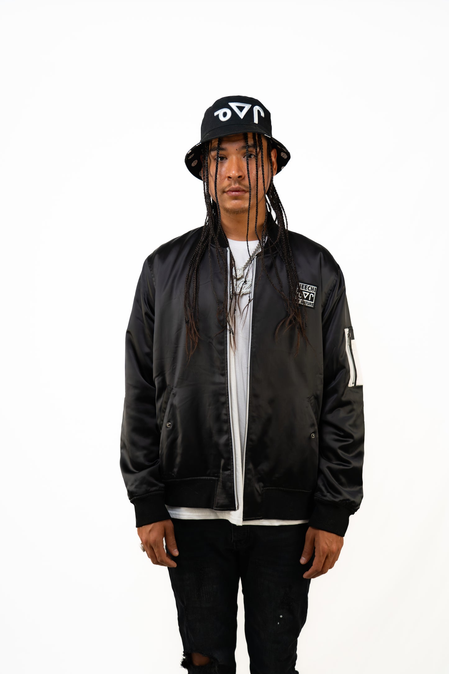Reversible Black Feather Bomber Jacket