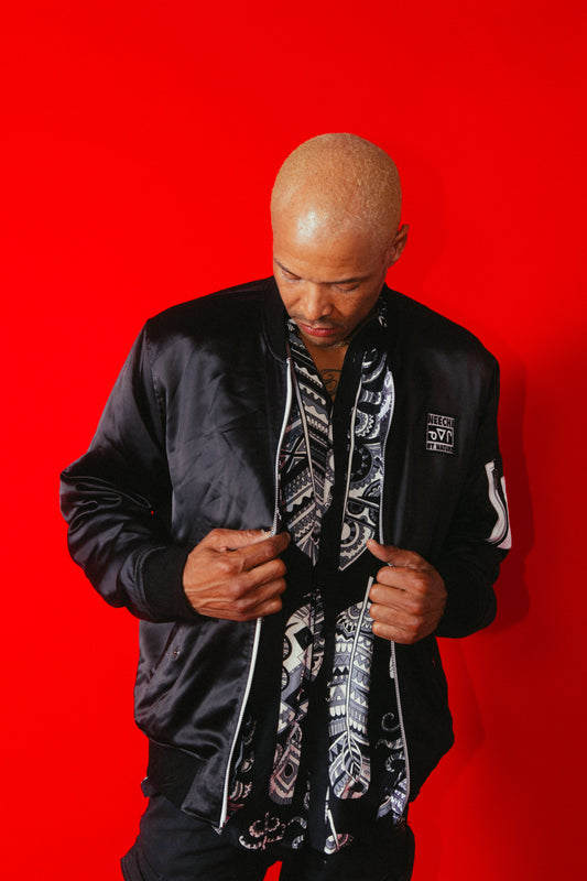 Reversible Black Feather Bomber Jacket