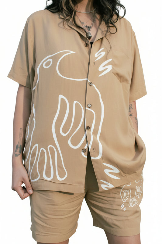 Beige Thunderbird Resort Collar Button Up Shirt (mostly larger sizes left)